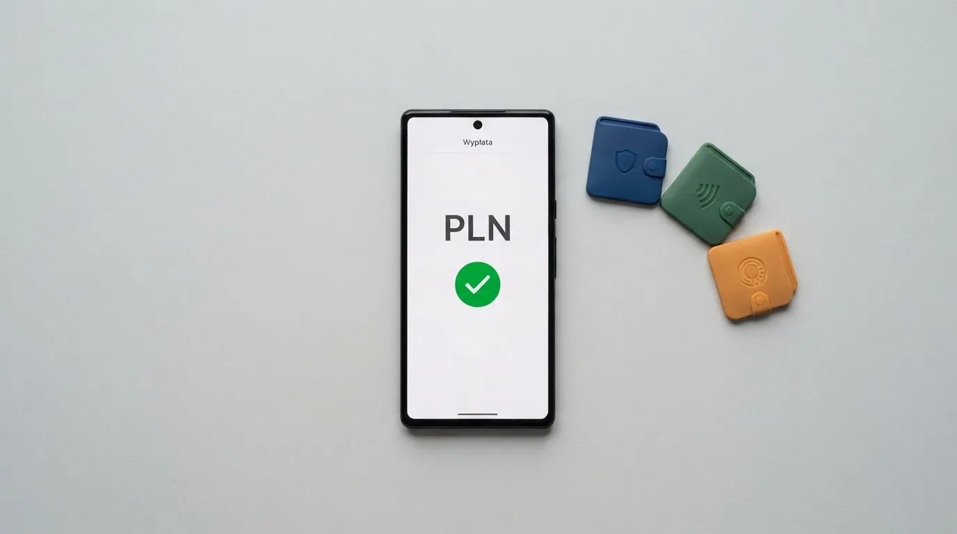 Ikony popularnych elektronicznych portfeli płatniczych obok telefonu z otwartą aplikacją bankową
