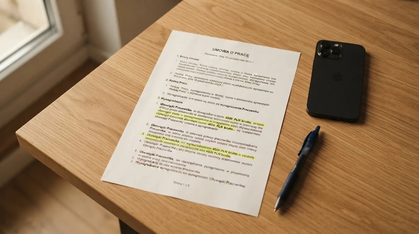 Wydruk ustawy o grach hazardowych z zakreślonymi artykułami leżący na biurku obok wyłączonego smartfona
