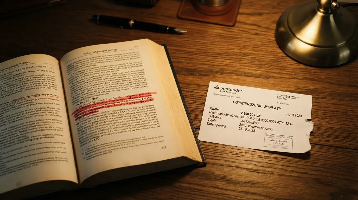 Otwarty tekst ustawy o grach hazardowych z zakreślonym artykułem, obok wydruku potwierdzenia przelewu wygranej