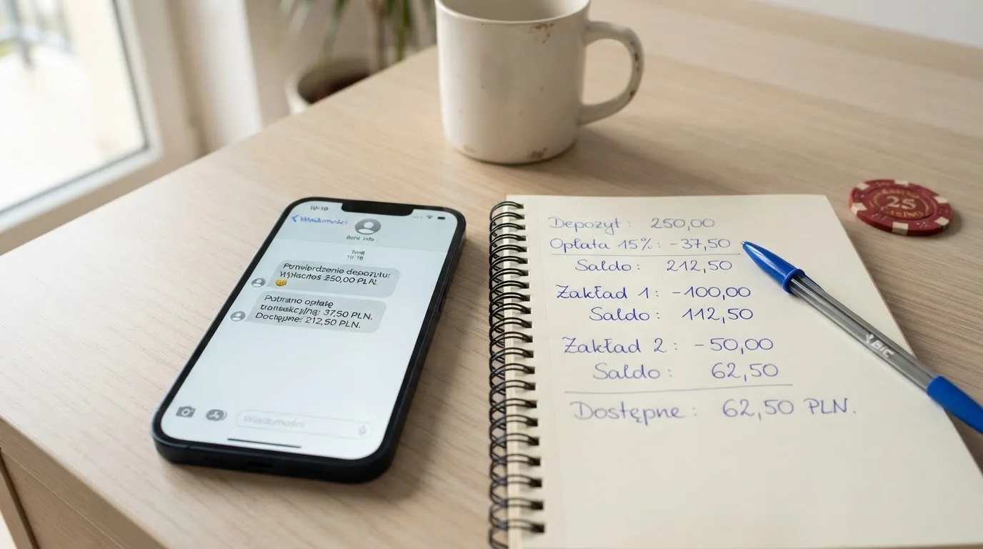 Ekran telefonu z wiadomością SMS obok kalkulatora liczącego opłaty